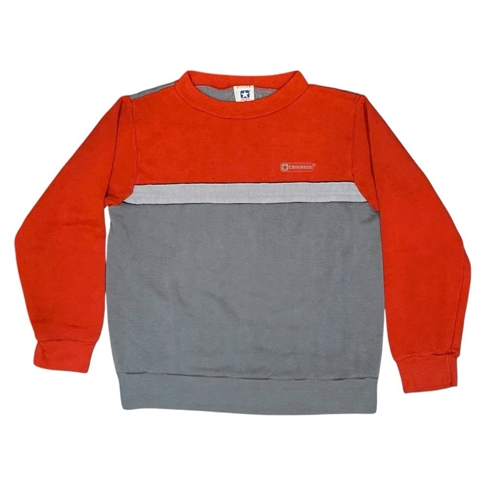 Vintage 80s Converse Crew Neck Sweatshirt Red Gray Colorblock Medium Made in USA